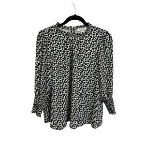 Rachel Zoe Blouse Size Medium Womens Sheer Heart Design High Neck Long Sleeve